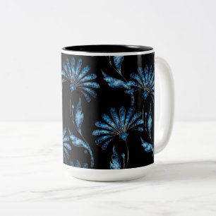 Blue Shimmer Floral Two-Tone Coffee Mug