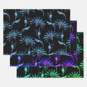 Blue Shimmer Floral Wrapping Paper Sheet