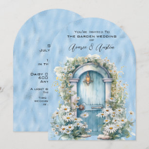 Blue Shimmer Garden Door Daisy Invitation