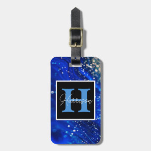 Blue Shimmer Name & Monogram Luggage Tag