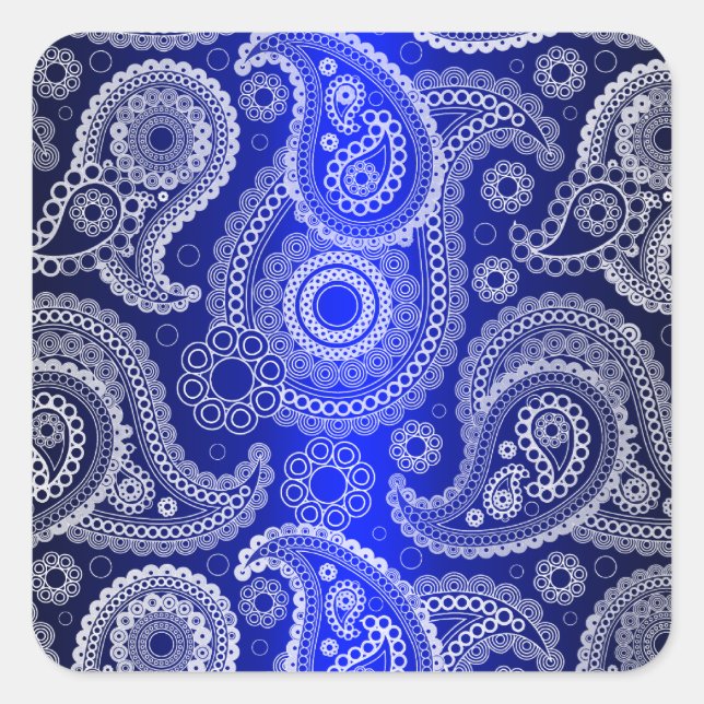 Blue Shimmer Satin White Lace Paisley Stickers (Front)