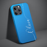 Blue Shimmer White Elegant Calligraphy Script Name Case-Mate iPhone 14 Case<br><div class="desc">Blue Shimmer White Elegant Calligraphy Script Custom Personalised Name iPhone 14 Smart Phone Cases features a modern and trendy simple and stylish design with your personalised name in elegant hand written calligraphy script typography on a metallic blue shimmer background. Designed by ©Evco Studio www.zazzle.com/store/evcostudio</div>