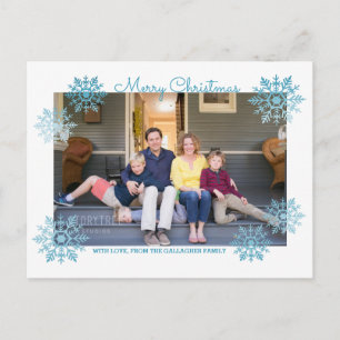 Blue Shimmering Chic Snowflake Holiday Photo Postcard
