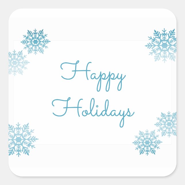 Blue Shimmering Chic Snowflake Holiday Square Sticker (Front)