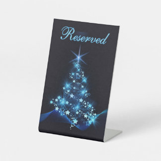 Blue Shine of Stars Christmas Tree Dark Reserved Pedestal Sign