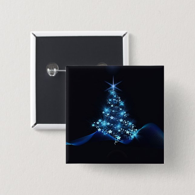 Blue Shine of Stars on Christmas Tree Dark  15 Cm Square Badge (Front & Back)