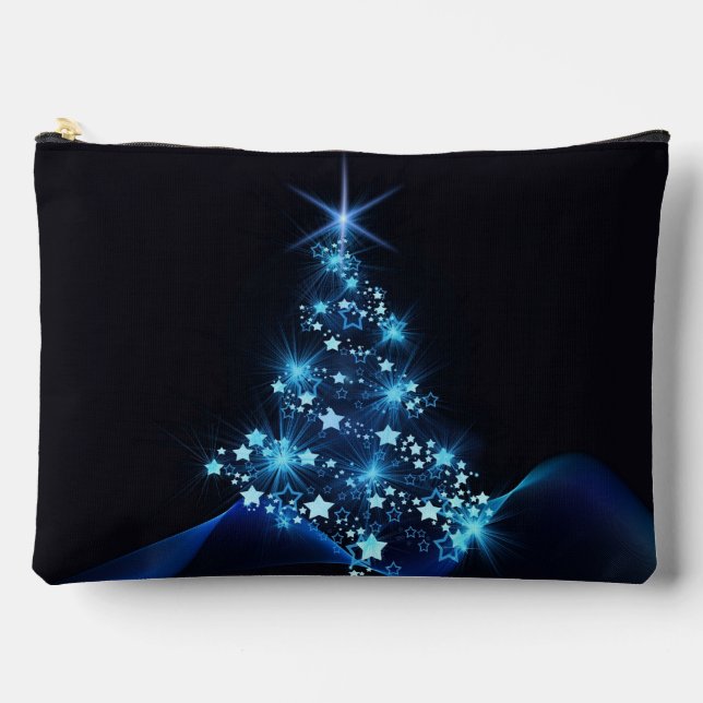 Blue Shine of Stars on Christmas Tree Dark  Accessory Pouch (Front)