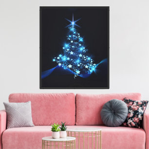 Blue Shine of Stars on Christmas Tree Dark  Canvas Print