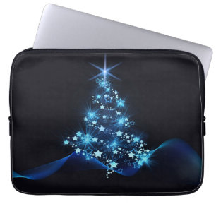 Blue Shine of Stars on Christmas Tree Dark Laptop Sleeve