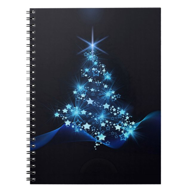 Blue Shine of Stars on Christmas Tree Dark  Notebook (Front)