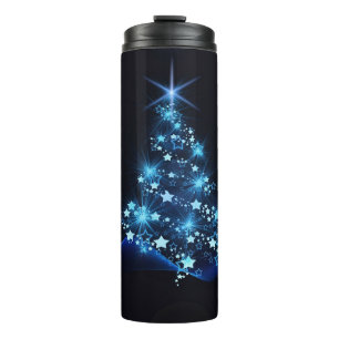 Blue Shine of Stars on Christmas Tree Dark  Thermal Tumbler