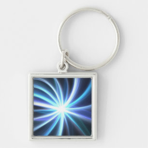 Blue Shining Solar Fractal Starburst Key Ring