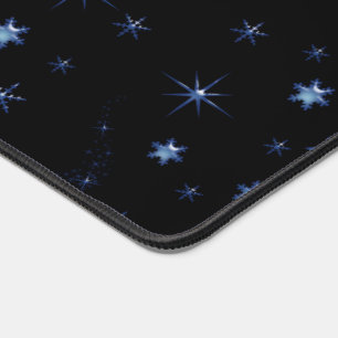 Blue shiny Christmas stars, snowflake on night sky Desk Mat
