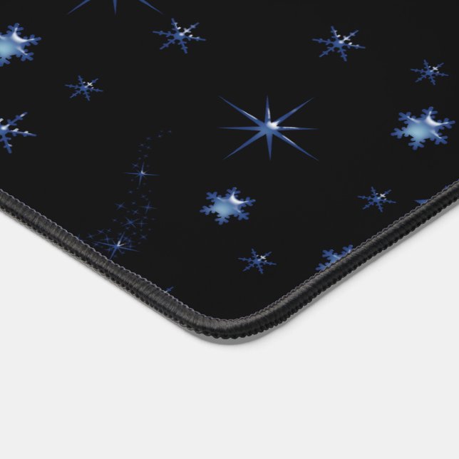 Blue shiny Christmas stars, snowflake on night sky Desk Mat (Corner)