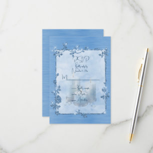 Blue Shiny Elegant Sparkly Frame RSVP Card