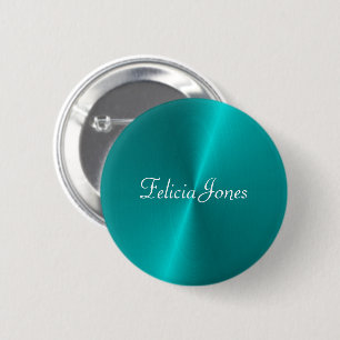 Blue shiny faux metal monogram 6 cm round badge