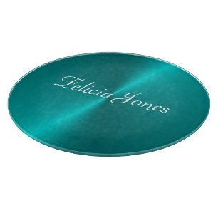 Blue shiny faux metal monogram cutting board