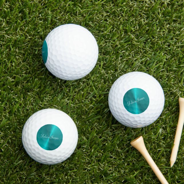 Blue shiny faux metal monogram golf balls (Insitu Grass)