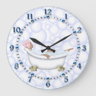 Blue Shiny Numbers Bathroom Bubbles Large Clock