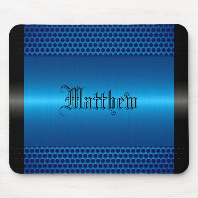 Blue Shiny Stainless Steel Metal Look Mouse Pad (Front)