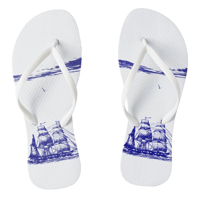 Blue Ship Sailing at Sea Jandals (Footbed)