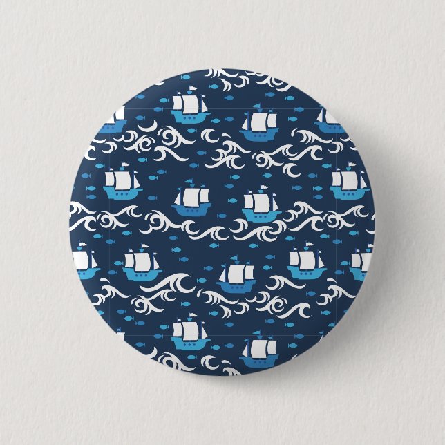 Blue Ship Voyage in the Sea Pattern II 6 Cm Round Badge (Front)