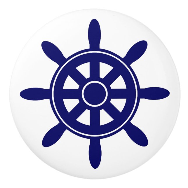 Blue Ship Wheel  Nautical Themed Cabinet Knob (Front)