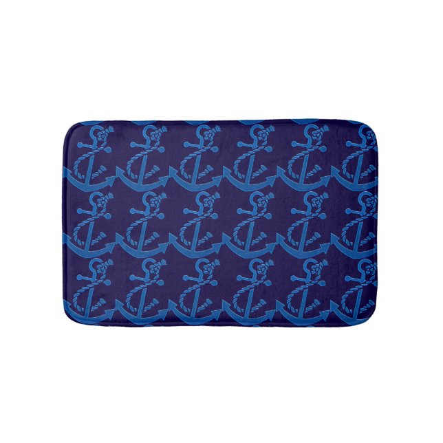 Blue Ship's Anchor Marine-themed Nautical Design Bath Mat (Front)