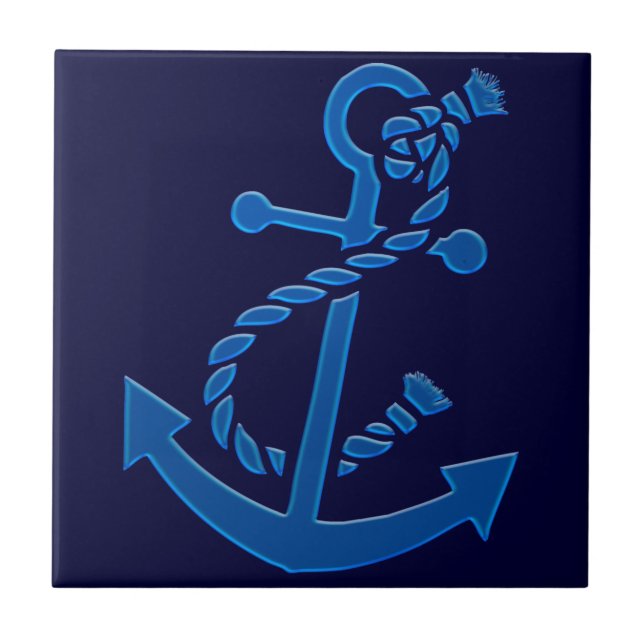 Blue Ship's Anchor Nautical Marine Themed Tile (Front)