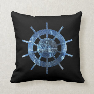 Blue Ship's Helm Rust Metal Cushion