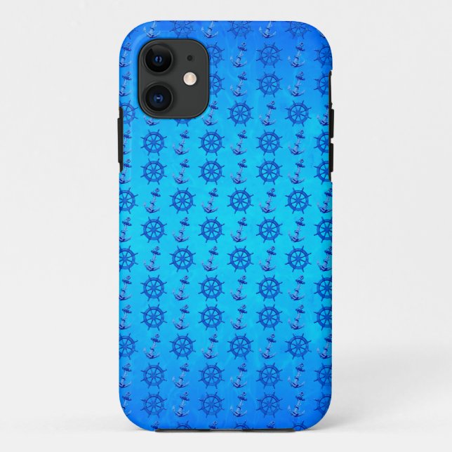 Blue Ships Wheel And Anchor Case-Mate iPhone Case (Back)