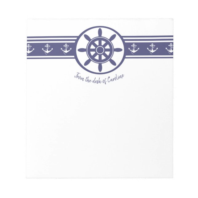 Blue Ships Wheel Personalised Notepad (Front)