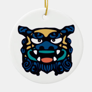 Blue Shisa Pair Ceramic Tree Decoration