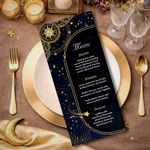 Blue shooting star Celestial sun and moon wedding Menu