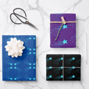 Blue Shooting Stars Wrapping Paper Sheet