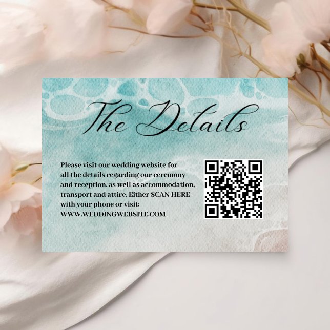 blue Shoreline Ocean Wedding QR Code Details Enclosure Card (Creator Uploaded)
