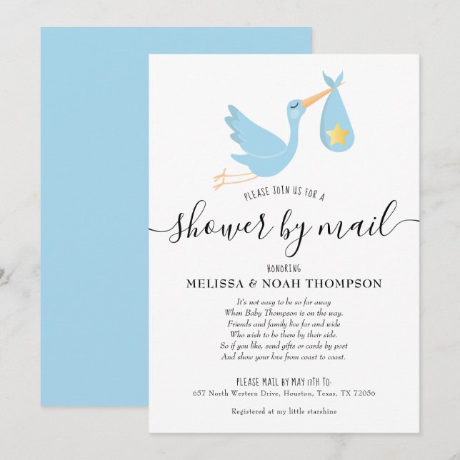 Blue Shower By Mail Long Distance Sprinkle Invitation (Front/Back)