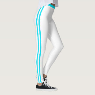 Blue Side Stripe White Leggings Custom Colours
