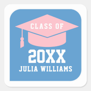 blue sign class of YEAR feminine grad  Square Sticker