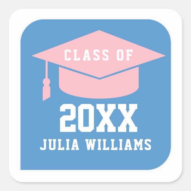 blue sign class of YEAR feminine grad  Square Sticker (Front)