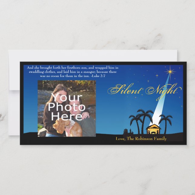 Blue Silent Night Christian Christmas Holiday Card (Front)