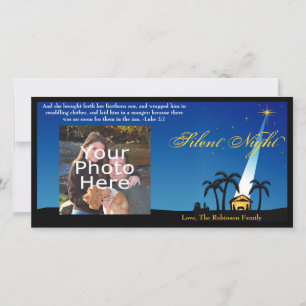 Blue Silent Night Christian Christmas Holiday Card