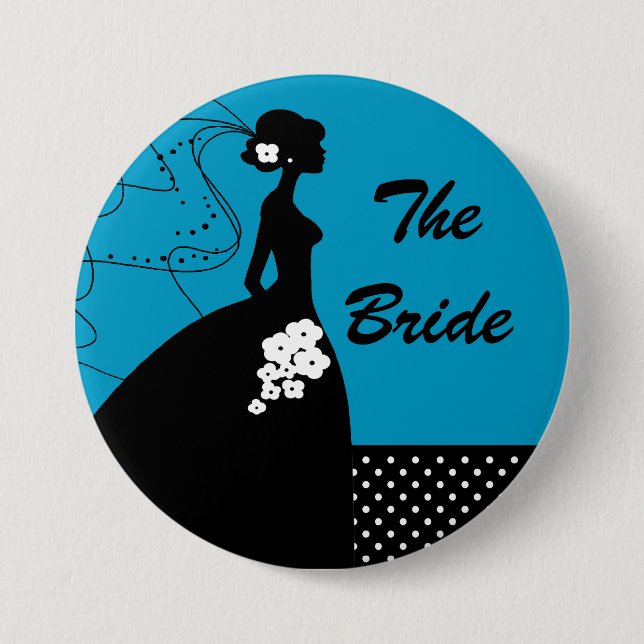 Blue Silhouette Bride Bridal Party  Button (Front)