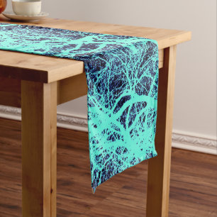 Blue silhouetted trees short table runner