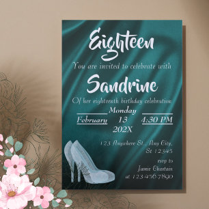 Blue Silk 18th Birthday Party Invitation Card