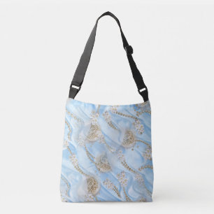 Blue Silk & Ivory Champaign Pearls Crossbody Bag