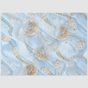 Blue Silk & Ivory Champaign Pearls Tissue Paper
