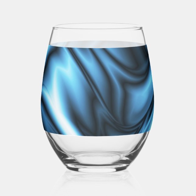 Blue Silk wave Stemless Wine Glass (Front)