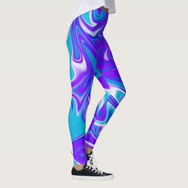 Blue Silky Marbleised Sky Abstract Pattern, Leggings (Right)