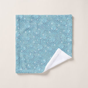 Blue silky repeat pattern & white sparkles bath towel set